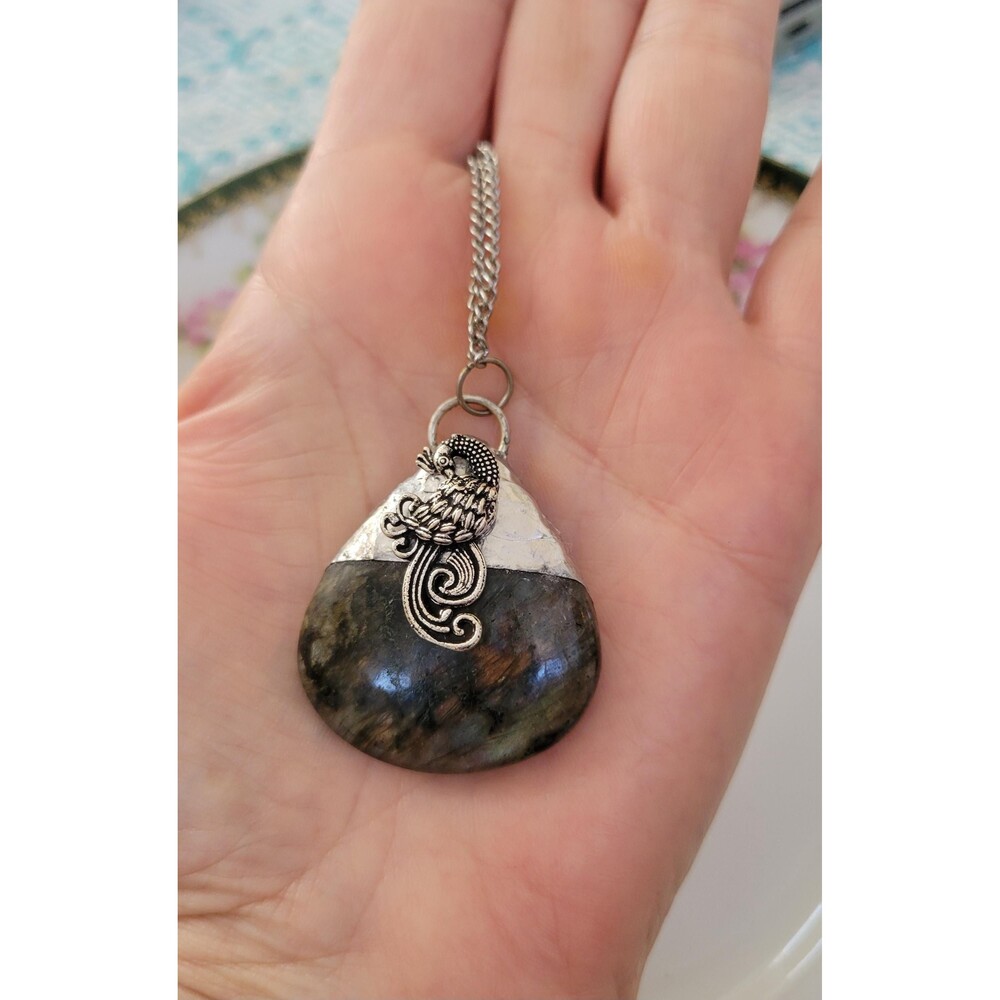 Labradorite Peacock Soldered Pendant Necklace - Picture 5 of 5